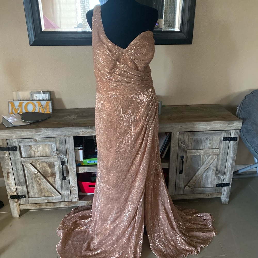 Rose Gold Sequined evening dress with split.   Like brand new…worn once
